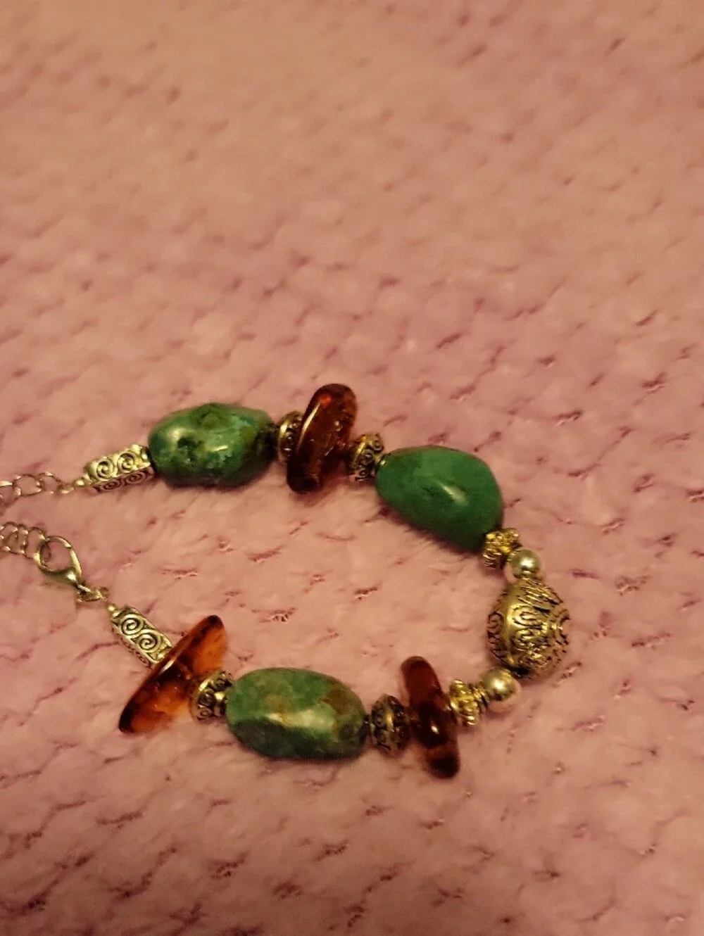Genuine Amazonite and Faux Amber Bracelet